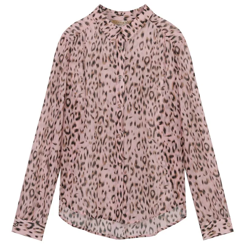 ELFSACK повседневные женские рубашки с леопардовым принтом Весенняя Новая блузка с отложным воротником женская шифоновая одежда - Цвет: Розовый
