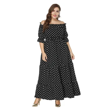 

2018 women new black Dot Bohemian plus size dress Vestidos fat mm Off the Shoulder Large size Summer dress maxi long dresses