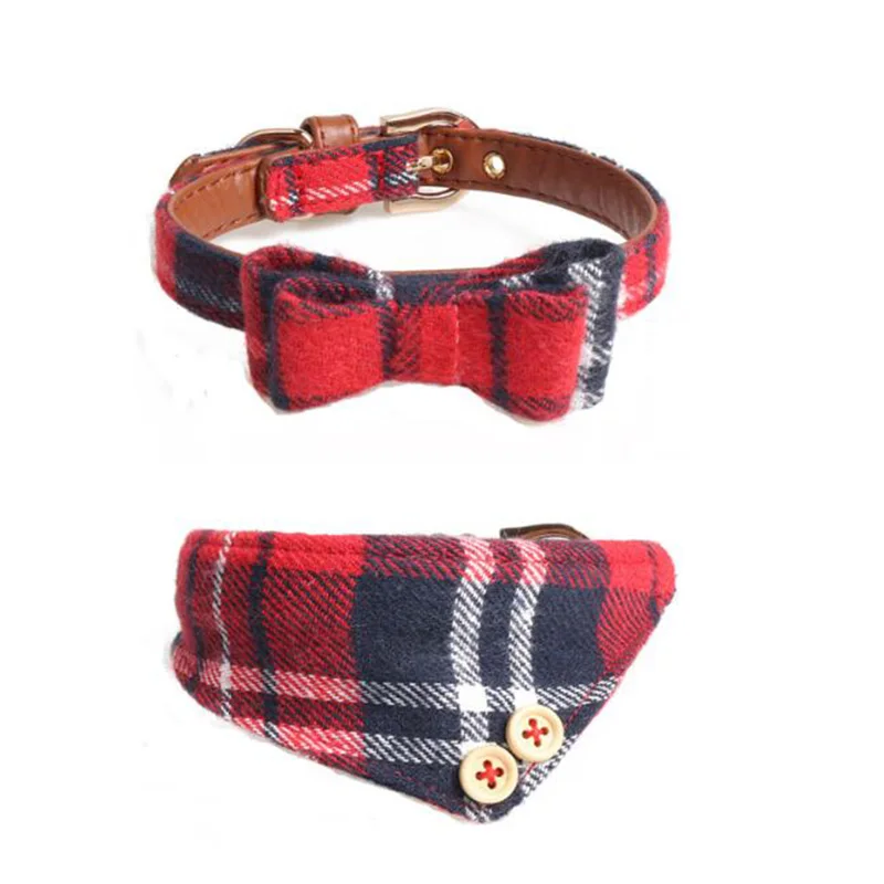 

Collar for Dogs Leather Adjustable Cloth Scarf for Small Puppy Cat Bandana Handsome British Tie Plaid Costume Harness For Dogs