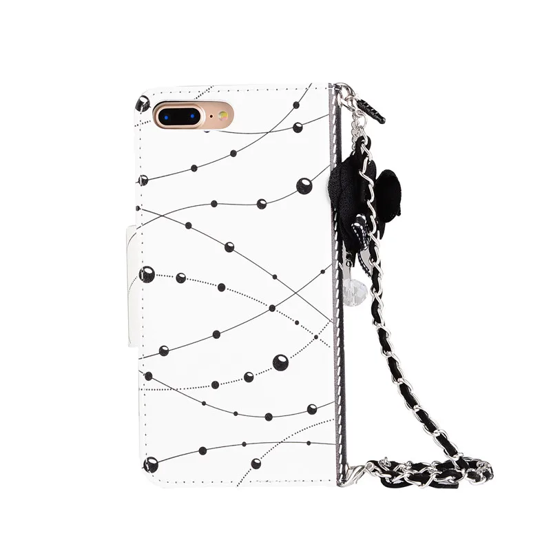 Роскошный кожаный чехол-кошелек с розовым цветком для iPhone 6 6s 7 8 Plus X XR XS Max Flower Chain Bag Coque