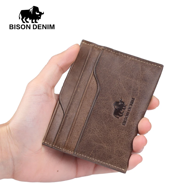  BISON DENIM 2016 New wallet vintage leather genuine wallet men,Money Purses mini Wallets With ID Card Holder W9315  
