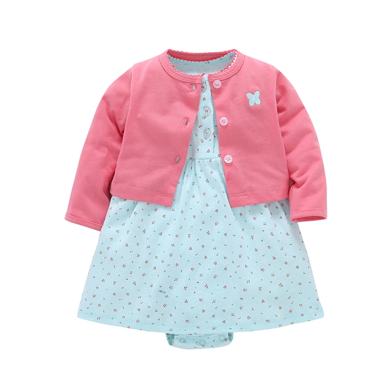 

Newborn Baby Girl Dress Regular O-Neck 2pcs Sets Pure Red Cardigan+ Floral Dresses Toddle Kids Girls clothes Outfit set