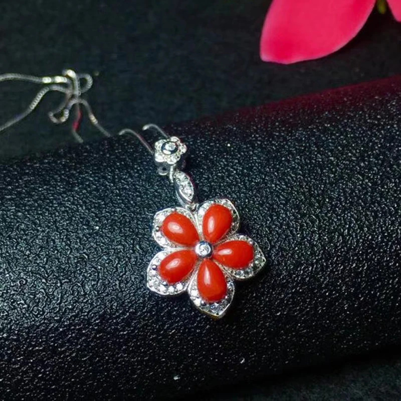 Vintage red coral pendant for party 5 pieces 4 mm * 6 mm natural preciouse coral pendant solid 925 sterling silver coral jewelry