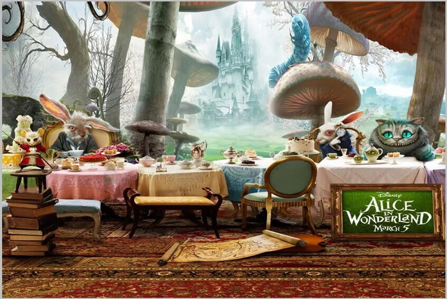 5x7FT Alice Wonderland White Rabbit Caterpillar Mushroom Diner Table ...