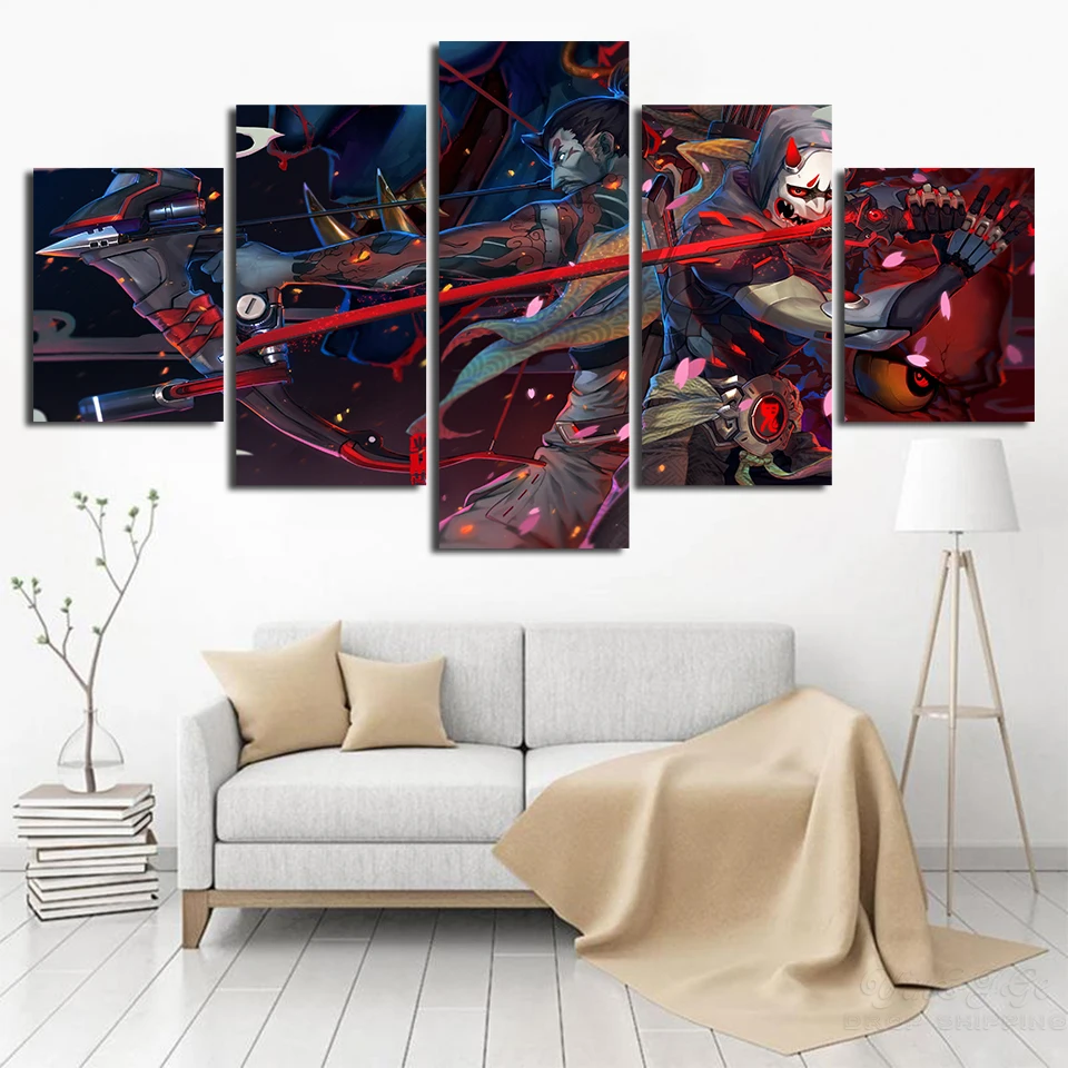 Printed-Wall-Art-Cuadros-Modular-Genji-Hanzo-Pictures-5-Piece-Video-Game-Poster-Artwork-Home-Decor (1)
