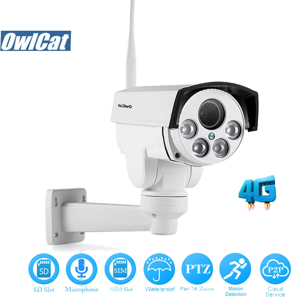 

OwlCat HD 1080P Bullet Pan Tilt Zoom 3G/4G SIM Card IP Camera WIFI Outdoor 5X Zoom AP Motion Audio/MIC 2.0MP Video CCTV Camrea
