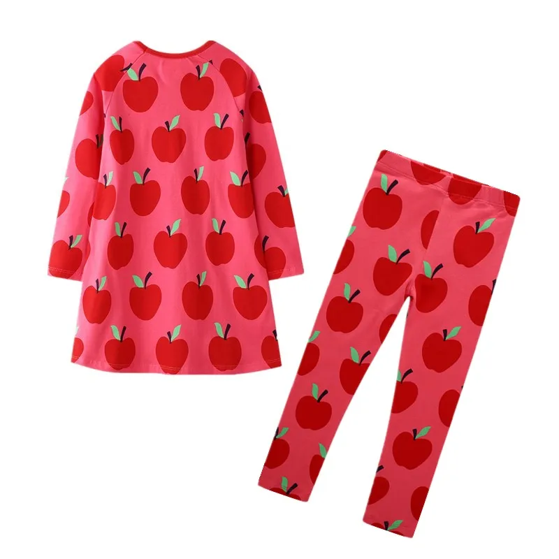 Комплекты одежды для девочек с изображением яблока; комплекты одежды для детей; весеннее Хлопковое платье с рисунком и штаны; комплекты одежды с длинными рукавами для девочек; детские зимние комплекты
