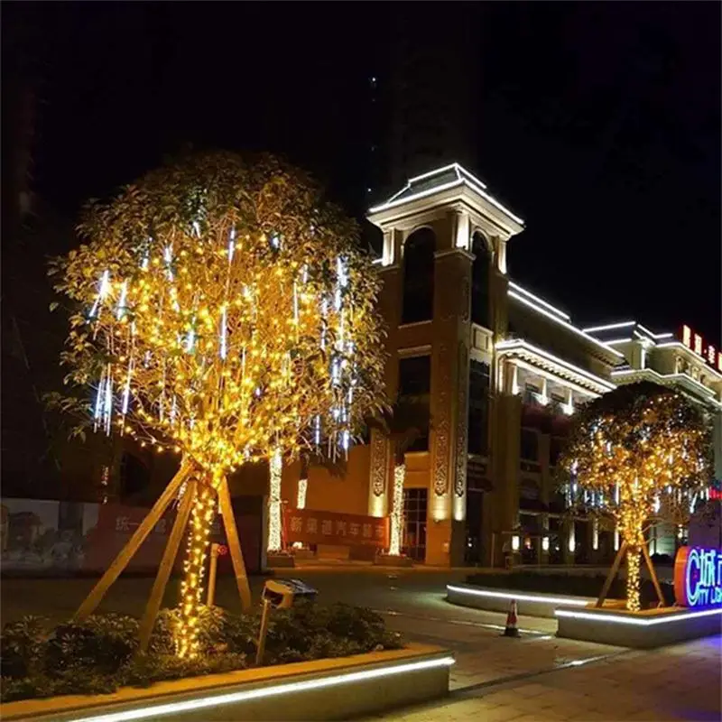 LED Shower Rain Tubes Lamps 3M Fairy Christmas Tree Outdoor Garden Square Window Holiday String Light  AC220V 110V Wedding Party Decor (6)