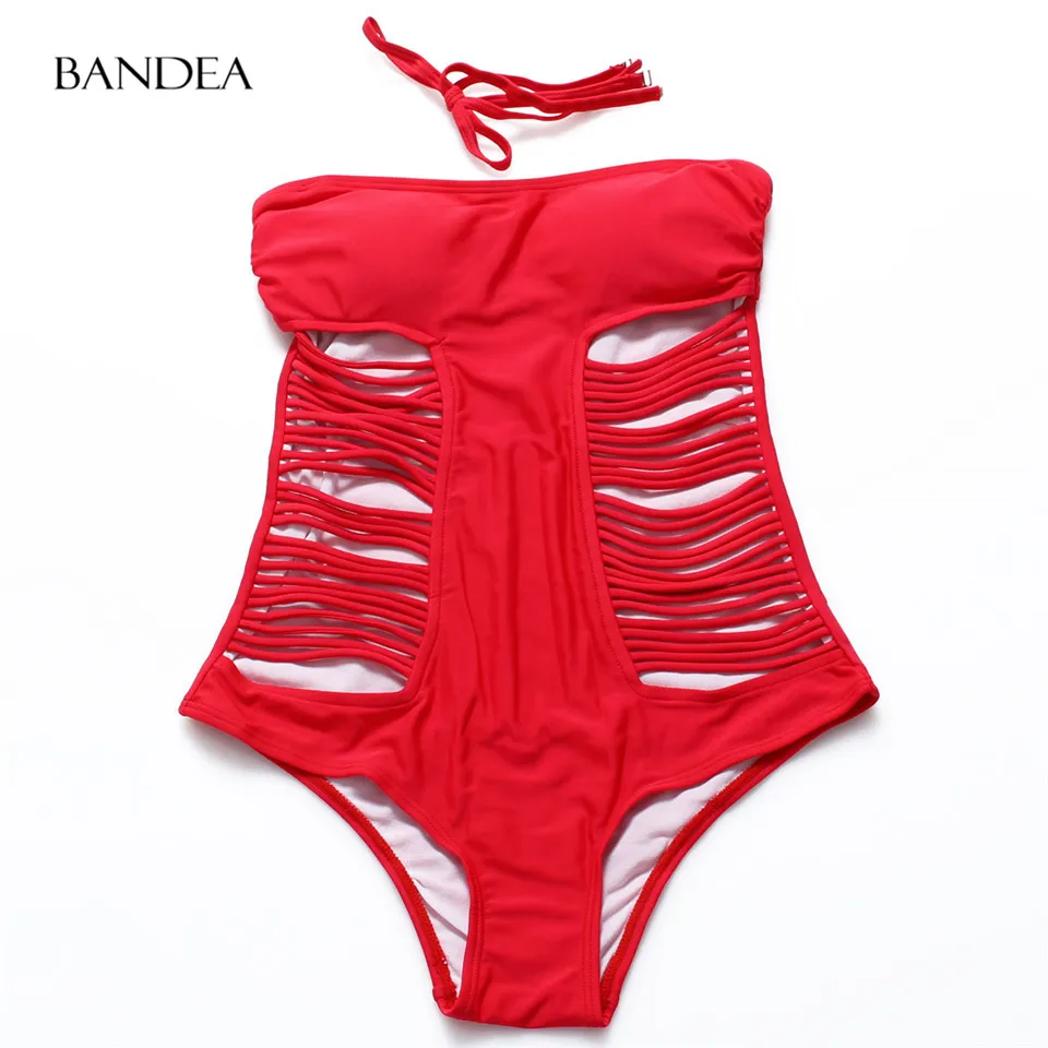 

2016 new arrive Out Bathing Suits black red Strappy bikini set Cutout high waist siwmsuits hollow Swimwear For Women FB748
