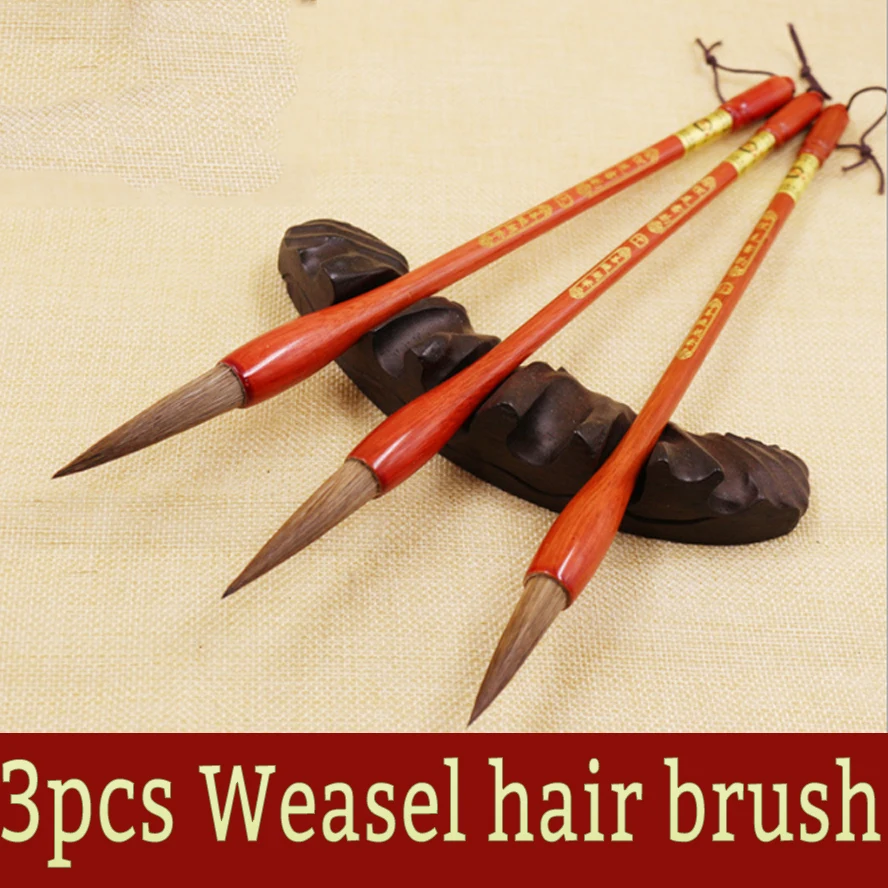 Escova de Cabelo Pincéis para Pintura do Artista Chinês Caligrafia Doninha Arte Suprimentos 3 Pcs 3 Cheap Pincéis de pintura