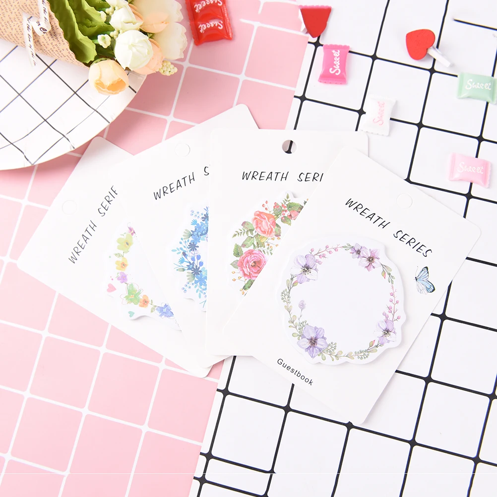 Kawaii Flower Wreath Sticky Notes Creative Post Notepad Memo Pad DIY Office Supplies School Stationery