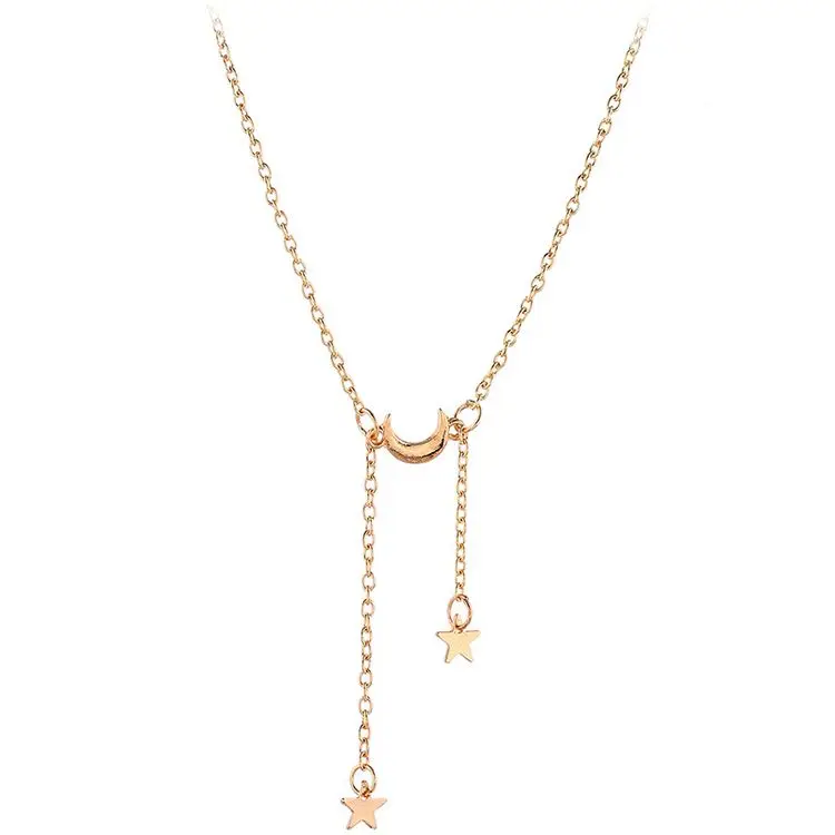 

Trendy Star Moon Long Pendant Cascading Necklace For Women Fashion Jewelry 2019 Summer Gift Statement Neckalce White K KC Gold