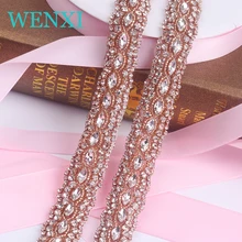 10YARDS”WENXI Wholesale Crystal Rhinestone Trim With Pearls Beaded Rhinestone Bridal Applique For Wedding Gown Or Sash