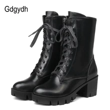 Gdgydh/ женские ботильоны женские мотоциклетные ботинки на высоком каблуке женские вечерние ботинки со шнуровкой и круглым носком на резиновой подошве и платформе