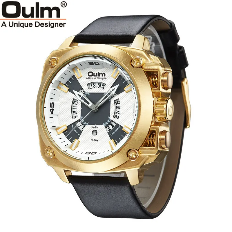 

Oulm Unique Calendar Men Watch Casual Leather Sport Men Quartz Wrist Watches High Quality Big Size Luxury Men's Watches Hours