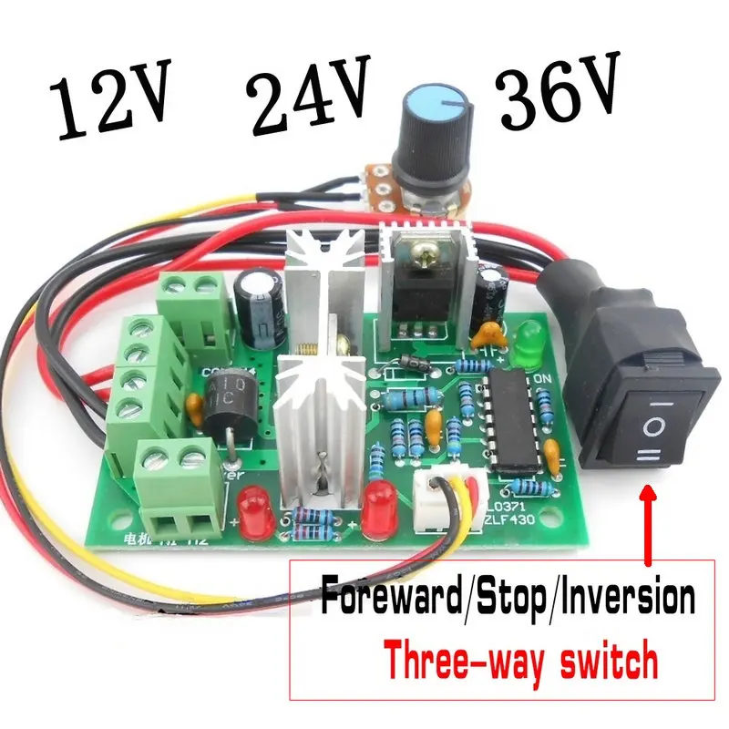 Controlador PWM DC con interruptor de inversión positiva, controlador de velocidad del motor de CC, 150W, 10V, 12V, 24V, 36V