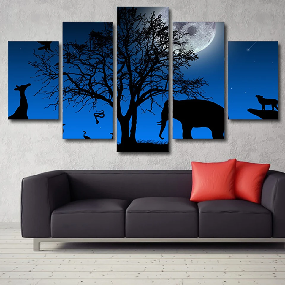 Living Room Wall Art Pictures HD Printed 5 PiecePcs Animal Night Landscape Modern Painting On Canvas Home Decor Posters Frame