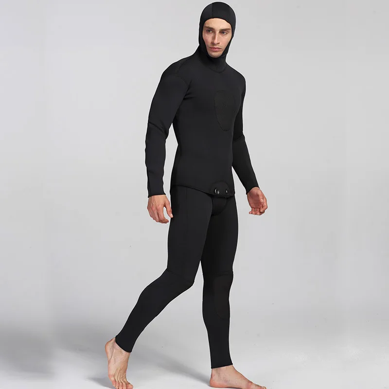 Профессиональный неопреновый гидрокостюм для подводного плавания, 3 мм, 2 шт., на молнии, с разрезом, для подводной охоты, мокрого костюма с капюшоном, костюмы для дайвинга для мужчин