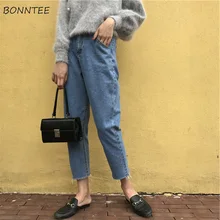 Женские джинсы, высокое качество, подходят ко всему, корейский стиль, трендовые женские свободные шаровары с карманами, для отдыха, студентов, простые, повседневные