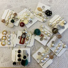 RE 3 шт./компл. Корея Винтаж бусины из акриловой смолы имитация жемчуга заколки из метала золотого цвета Цвет Заколки для волос в форме сердца милый цветочный принт сбоку Шпильки M36