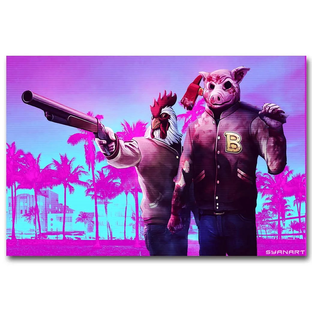 Печатный постер из шелковой ткани Hotline Miami Art 13x20 24x36 дюймов Популярная Игровая