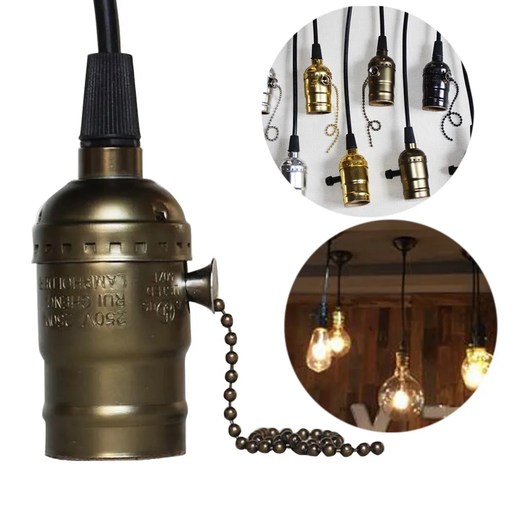 Copper Retro Edison Bulb Holder E27 Socket Antique Brass Lamp Base Cord Grip Threaded Lampholder