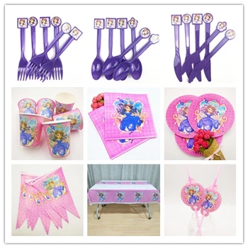 

82pcs/set Sofia Princess Girls Party Supplies Tableware Plate Cup Flag Tablecloth Straw Napkin Birtday Party Decoration For Kid