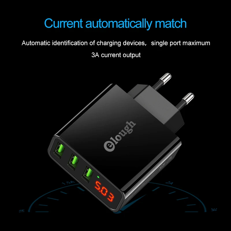 Elough 3A USB شاحن آيفون samsung xiaomi huawei LED عرض 3 ميناء سريع تهمة السفر الحائط مهايئ شاحن الهاتف المحمول
