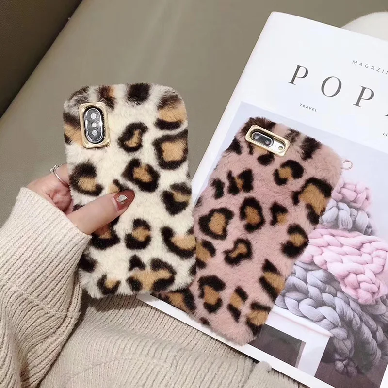 

Sexy Leopard Rabbit Fluffy Fur Case for iPhone x xs max Xr Plush Hair Soft TPU Case for iPhone 8 7 6 6s Plus Coque for Girls