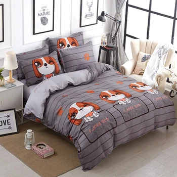 

Dog Cartoon Printed Lovely Home Cozy Textile Bedding Sets Duvet Cover Pillowcase Sheet Linen Twin Full Queen King Size 3/4Pcs
