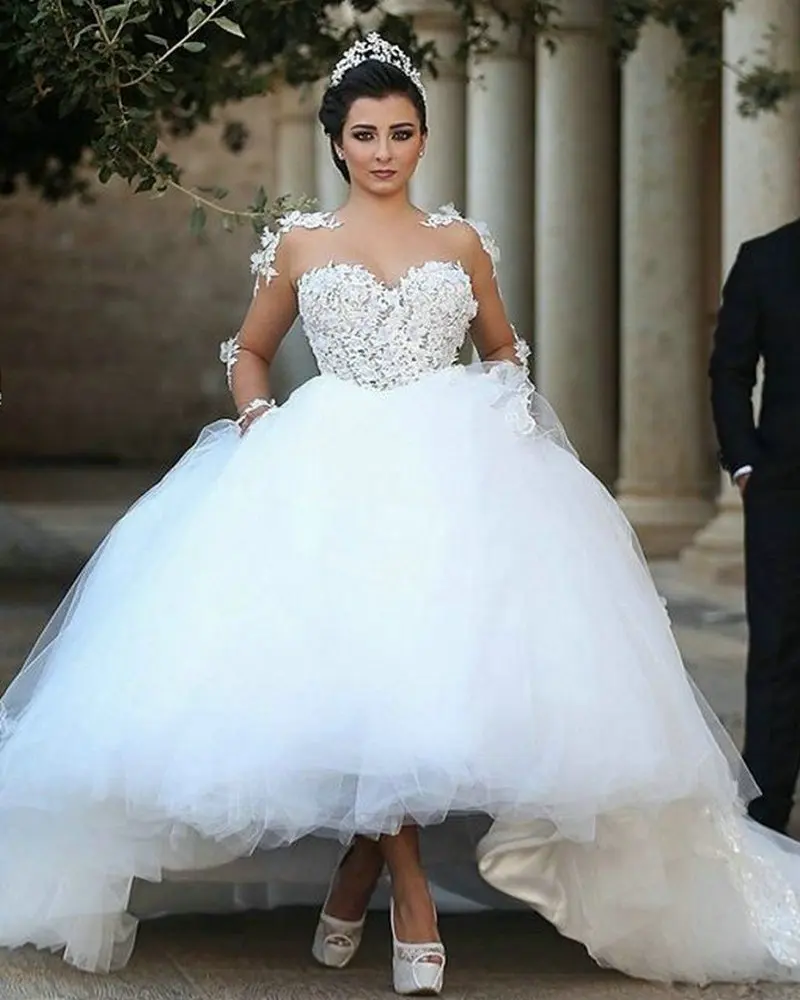 Sheer Long Sleeves Wedding Dress 2016 Lace Liques Said Mhamad Sheer Long Sleeves Wedding Dress 2016 Lace Liques Said Mhamad Ball Gown Train Bridal Gowns Casamento In Dresses From Weddings