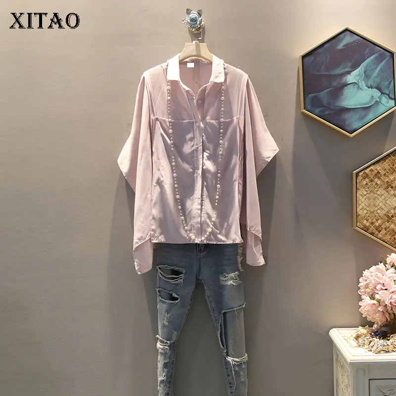 

XITAO Plus Size Black Pink Shirt Top Clothes 2019 Korean Fashion Turn Down Batwing Sleeve Blouse Women Summer Match All ZLL4267