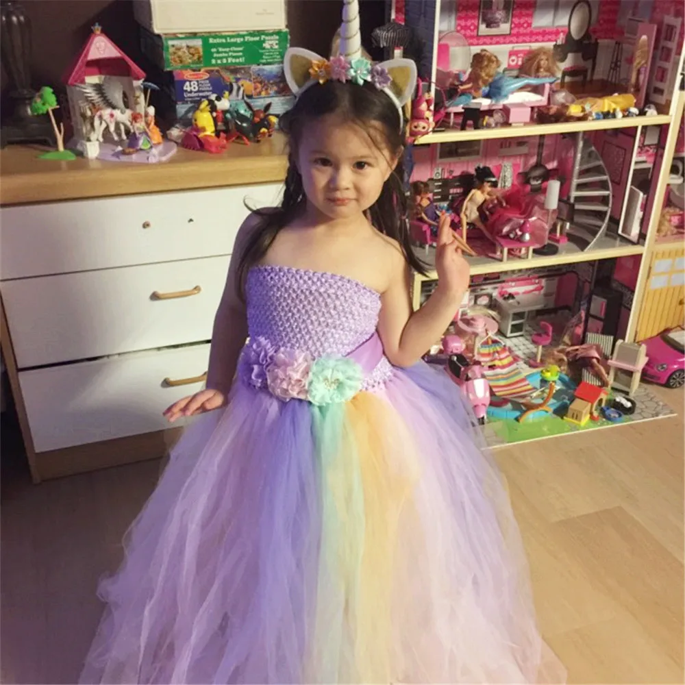 

Baby Girl Summer Wedding Tutu Dress Elegant Pink Mint Flowers Girls Birthday Party Dresses Children Pony Unicorn Costume Clothes