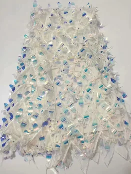 

Hot Selling African French Lace Fabric High Quality African Tulle Sequins Lace Fabric For Wedding Dress Multi Color Sequins lace