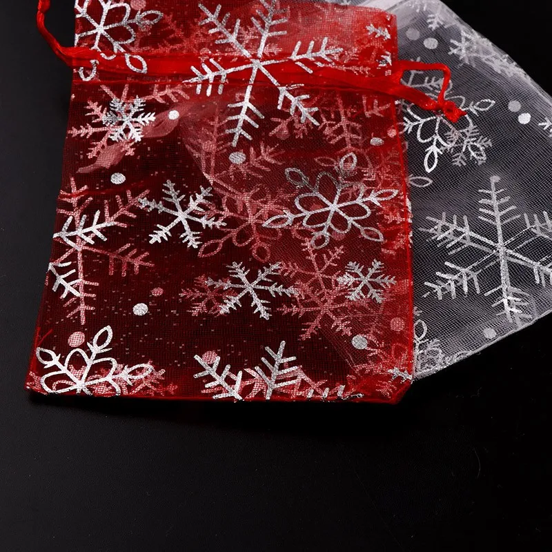 40pcs Small Organza Bags snowflake Candy Jewelry Packaging Bags Wedding Decoration Christmas Gift Bag Pouches 9*12CM