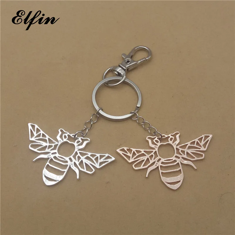 

Elfin Origami Bee Keychains Gold Color Silver Color Geometric Jewellery Origami Bee Key Rings For Women Men