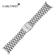 CARLYWET 20 22 мм Серебряный полый загнутый конец с заменой звеньев ремешок для часов браслет двойной застежка для Seiko