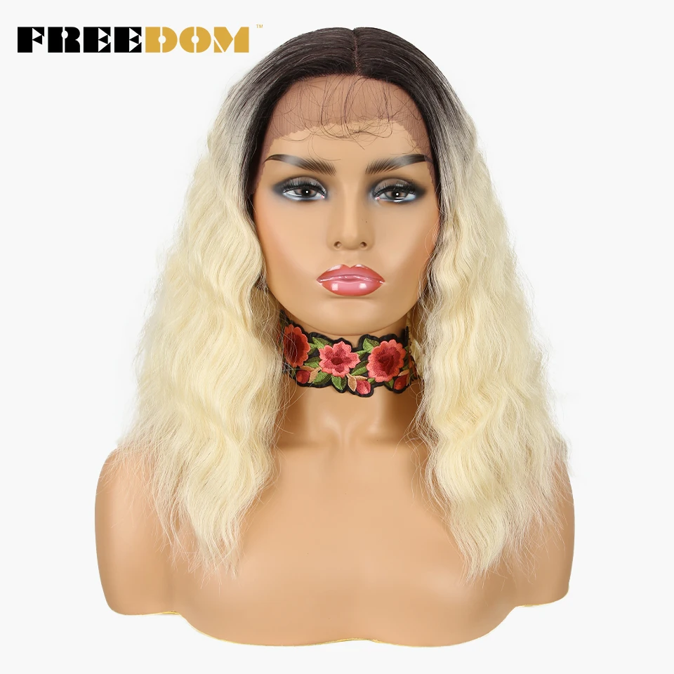 

FREEDOM Synthetic Lace Front Wig 16 Inch Natural Hair For Black Women Blond Wig High Temperature Fiber Breathable High Quality
