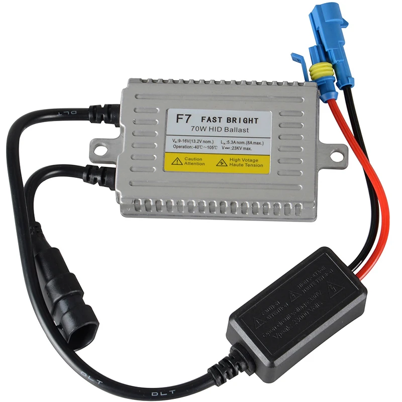 2Pc 70W Fast Bright Xenon Bulb Ignition Block DLT Slim Ballast F7 for Car Headlight Replacement Kit 9V-16V Quick Start HID Lamp