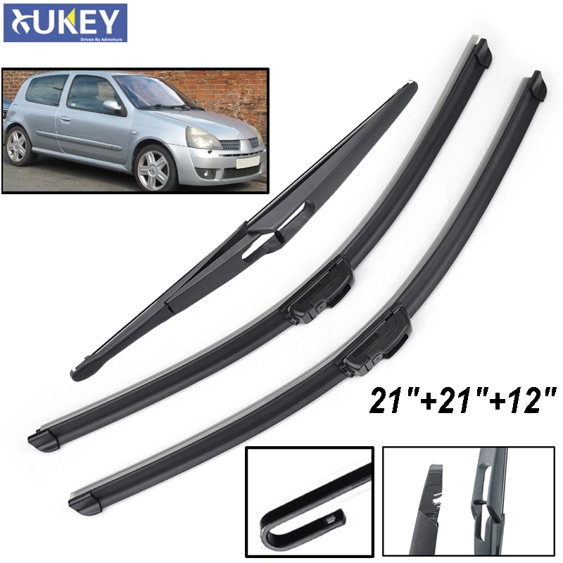 Xukey Front Rear Windscreen Wiper Blades Set Kit For Renault Clio 2