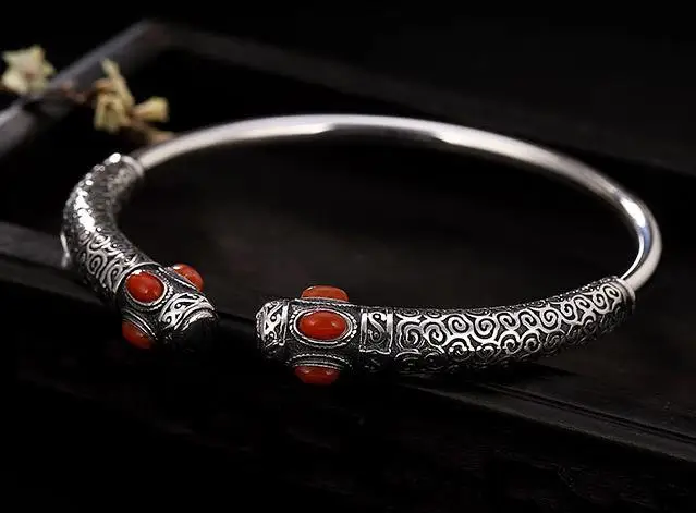 

JOOCHEER Sterling S999 silver Bangles 999 Bangle trendy ethnic 16.7cm
