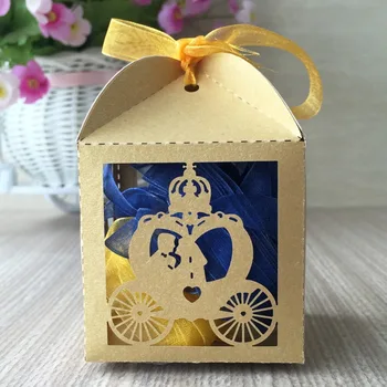 

50Pcs Laser Cut fairy tale pumpkin carriag Party Dinner wedding Decoration Candy favor Gift Box Birthday Cupcake Mini paper Box