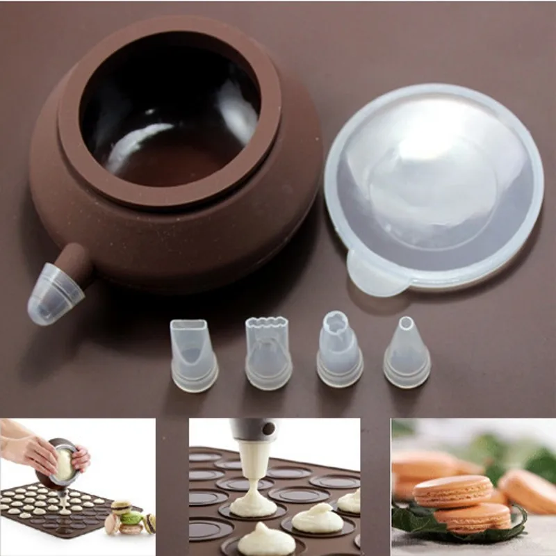 FILBAKE Hot Sets Bakery Silicone Cake Muffin Macaroon Macaron Piping icing Baking Tool Pot 4 Nozzles Set Kitchen Cake Tools