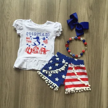 

hot new arrival baby girls summer boutique clothing mermaid clothes independence day outfits with accessories