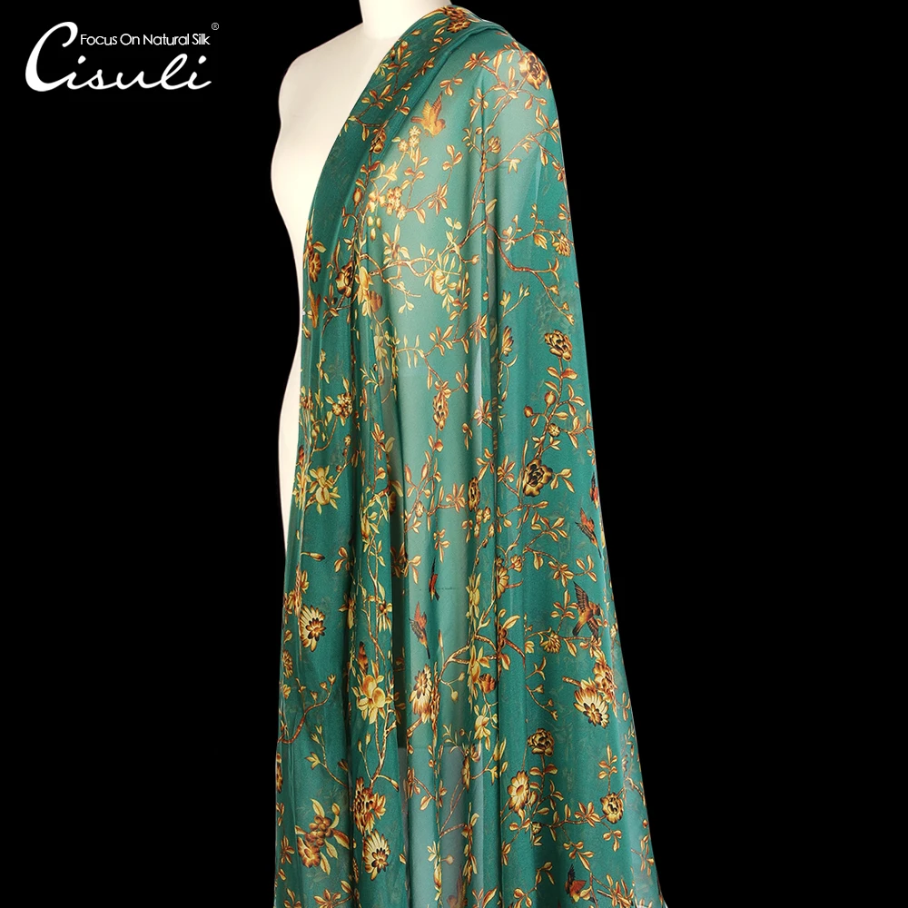

CISULI 100% Silk Chiffon 6 momme 135cm Digital Printed Floral Pattern New Exclusive Desigual China Silk Free Shipping