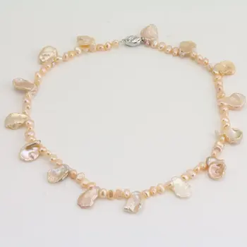 

Unique Pearls jewellery Store,Natural Pink Color Freshwater Pearl Necklace,18inches,Wedding Bridal Bridesmaids Necklace Gift