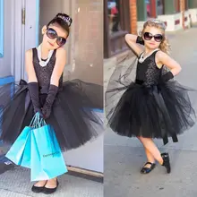 Новое Стильное торжественное платье принцессы с блестками для девочек, детское праздничное платье Вечерние для свадьбы, Летние черные кружевные платья-пачки без рукавов, одежда