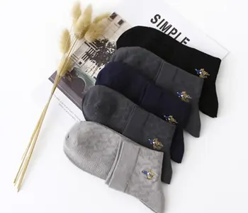 

5 pair/LOT Cotton Flax In Tube knitting Socks SCOKS Embroidered Men's Pier POLO Casual Business Socks Medias de los