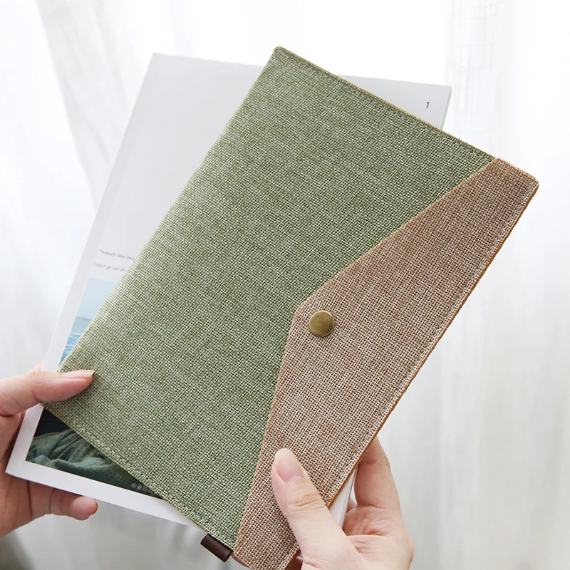 

"Soft Breeze" Canvas File Folder Linen Fabric Big Pocket Document Case Stationery Bag Study Business File Organizer
