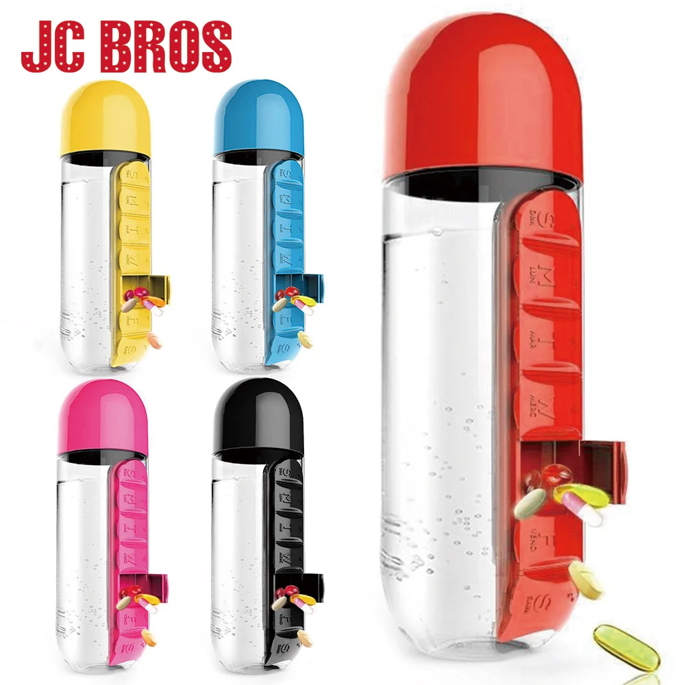 600ml Plastic Combine Daily Pill Box Organizer Drinking Bottles Water